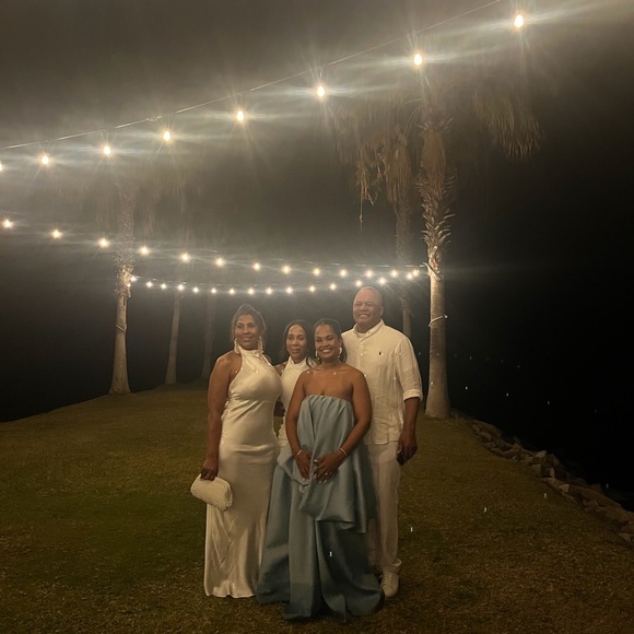 Meshki | Esther Iridescent Satin Cowl Maxi Dress - White - Picture 8 of 9